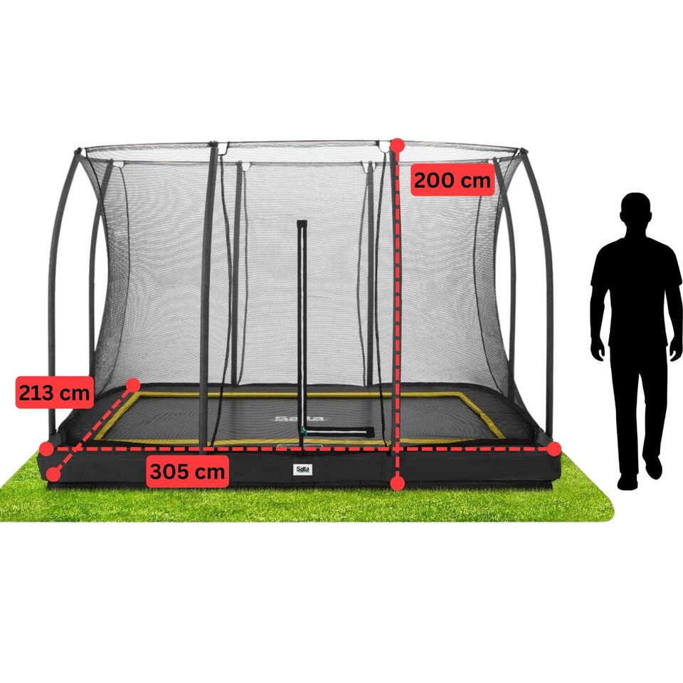 image 1 of 10ft x 7ft Salta Black Comfort Edition Inground Rectangular Trampoline with Enclosure