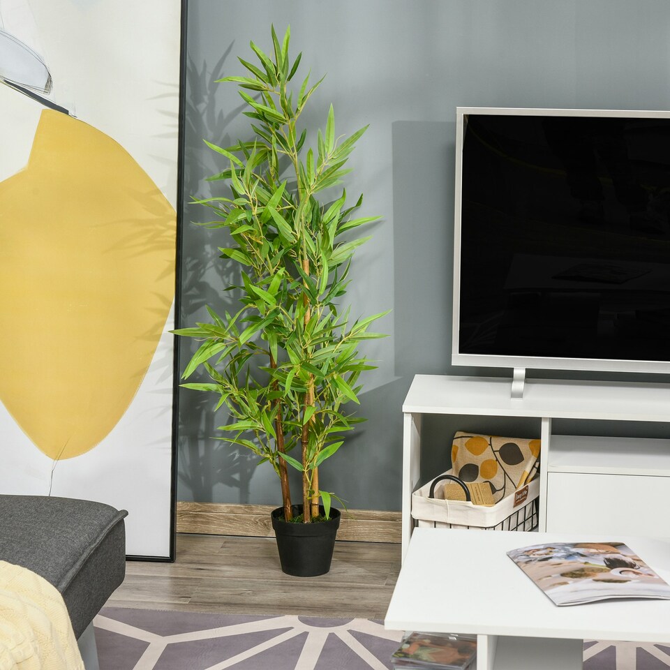 image 1 of Outsunny Set of 2 120cm/4FT Artificial Bamboo Trees Plant w/ Pot Indoor