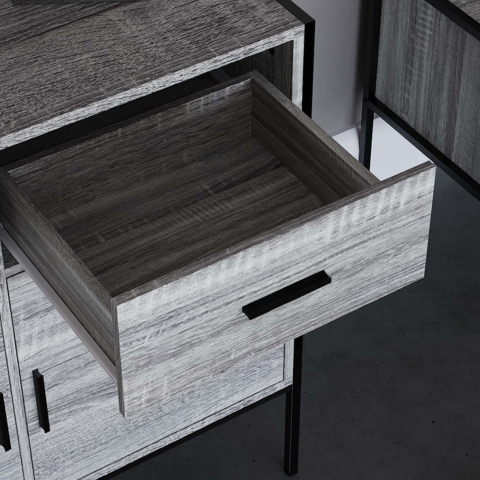 image 1 of Vida Designs Brooklyn 2 Door 2 Drawer Sideboard Industrial Buffet Cabinet Storage, Grey | Grey | 1