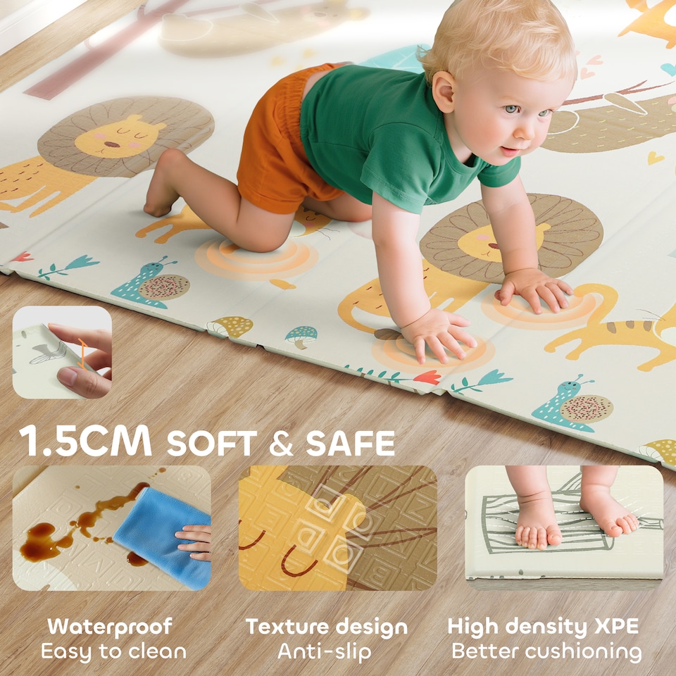 image 1 of AIYAPLAY Baby Play Mat, Double Sided Crawling Mat, Animal Theme