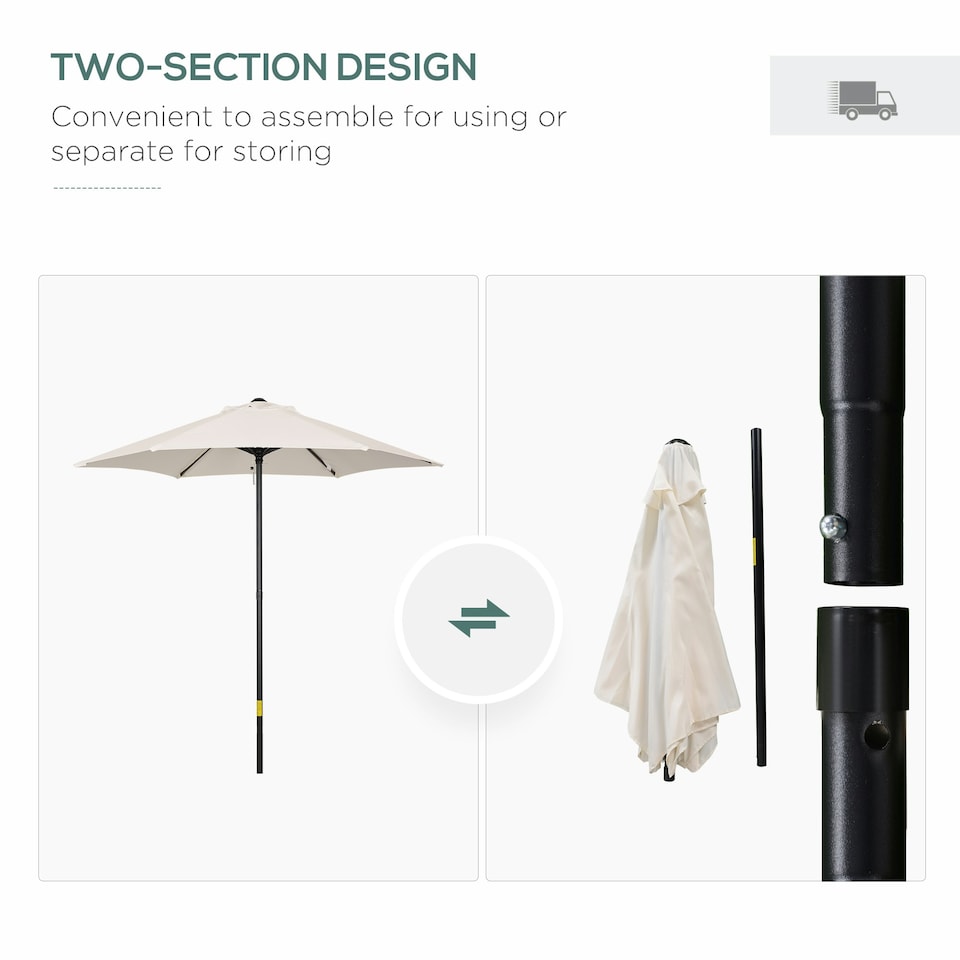 image 1 of Outsunny 2m Parasol Patio Umbrella, Outdoor Sun Shade Cream White