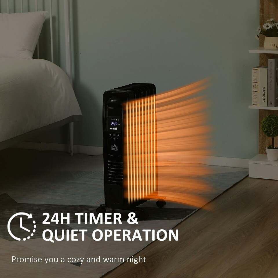 image 1 of HOMCOM Oil Filled Radiator Space Heater W/3 Heat Settings & Remote Control Black