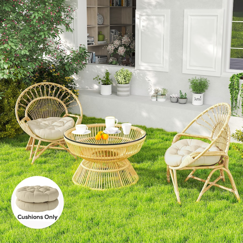 image 1 of Outsunny Outdoor Seat Cushions Set of 2, Tufted Round Chair Pads | White | Beige | 1