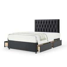 Neptune Spring Graphite Plush Velvet 4 Drawer Divan Set And Lona Headboard Super King