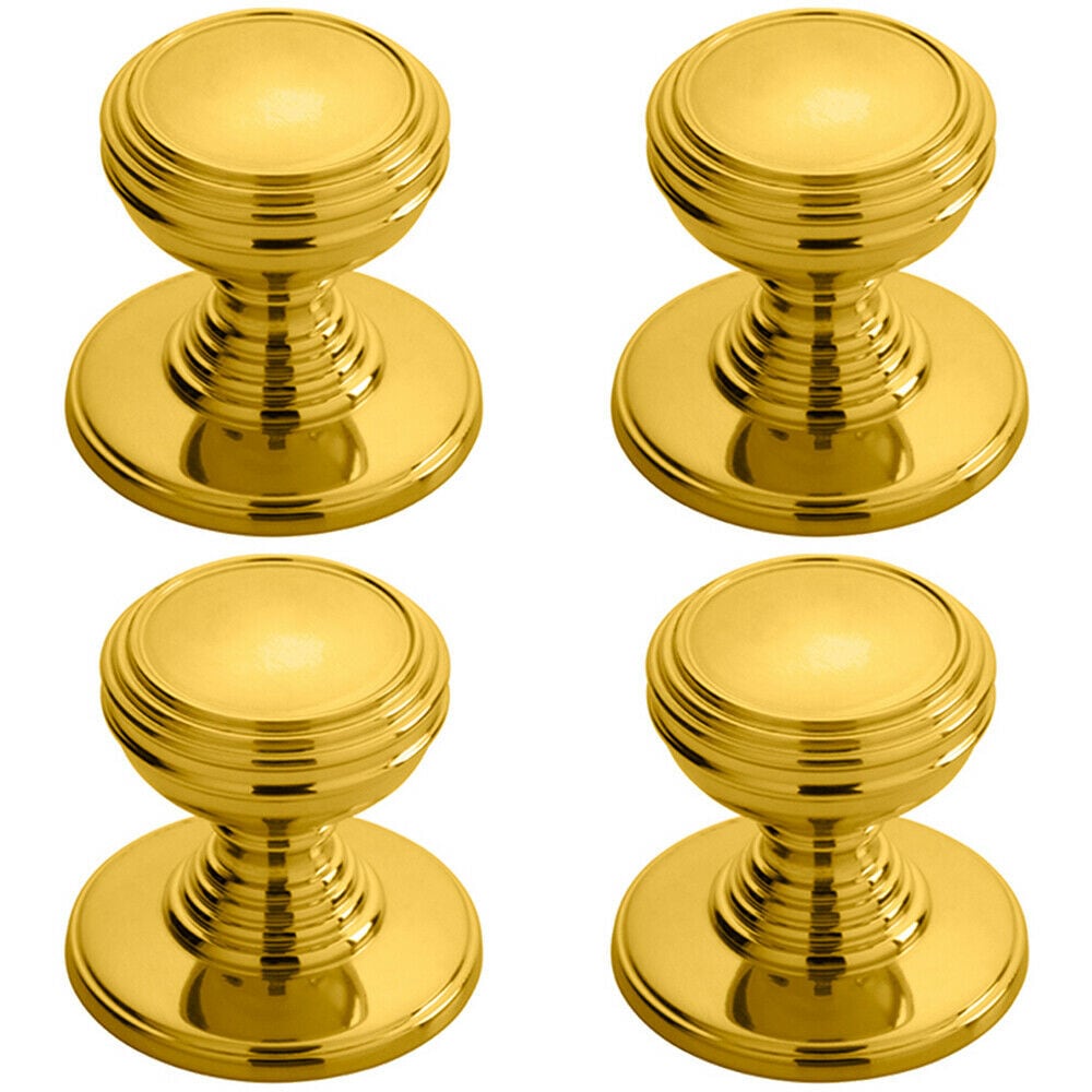 Loops 4x Ringed Tiered Cupboard Door Knob 30mm Diameter Polished Brass Cabinet Handle in Metallics