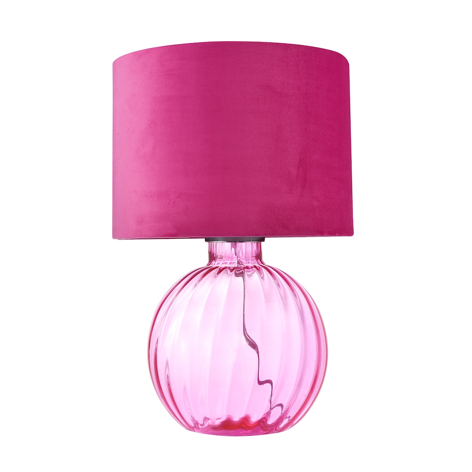 image 1 of Contemporary Light Pink Ribbed Glass Table Lamp with Soft Velvet Fabric Shade | Pink