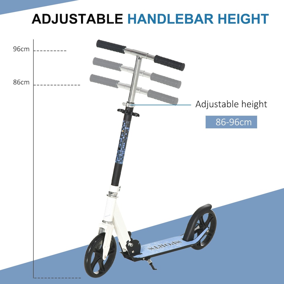 image 1 of HOMCOM Kick Scooter Commuter Adjustable Height Wheels Foldable Aluminium White