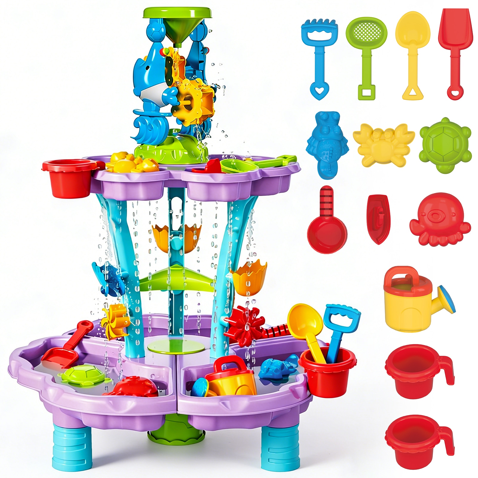 Kids Sand & Water Play Table with Multi-Level Water Slides & Accessories - Outdoor Sensory Play Set