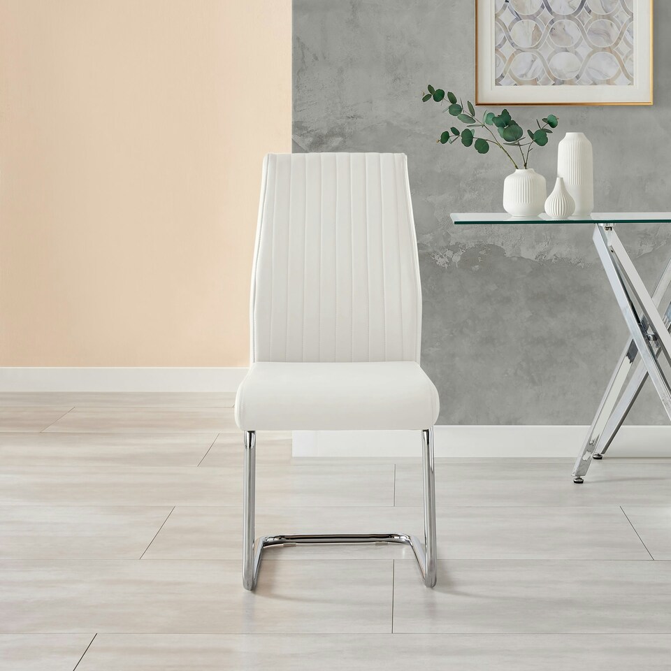 image 1 of Furniturebox 2x Lorenzo White Faux Leather Chrome Dining Chairs