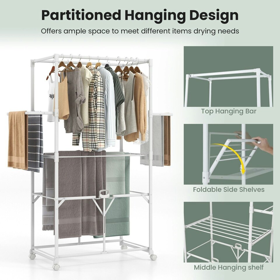 image 1 of COSTWAY H-shaped Clothes Drying Rack Hanging Dryer Stand