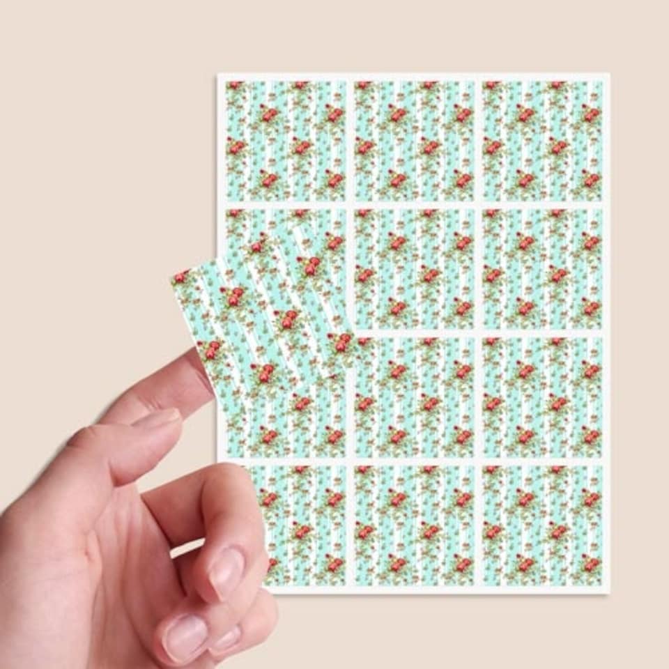 image 1 of Floral Baby Blue Stripes Square Stickers 65mm - Sheet of 12