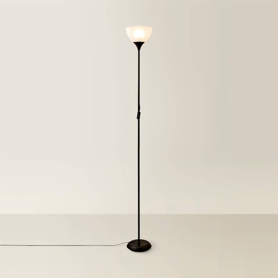 image 1 of ValueLights Dalby Black Single Uplighter Floor Lamp White Shade | Black