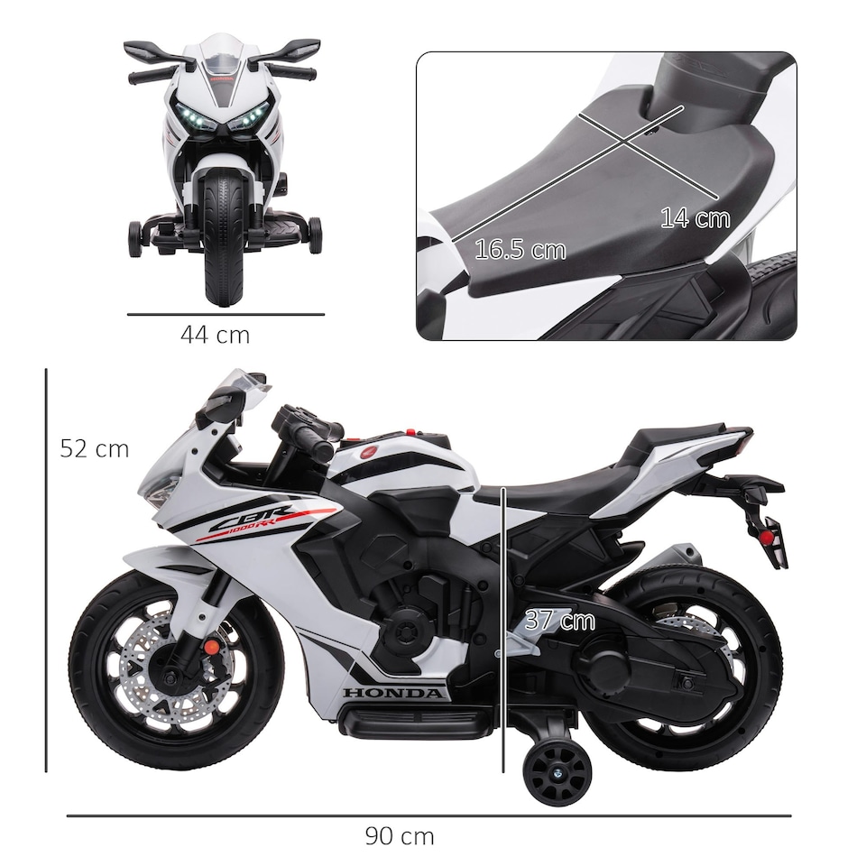 image 1 of HOMCOM Honda Licensed 6V Kids Electric Motorbike Ride On Car for 3-5 Years White