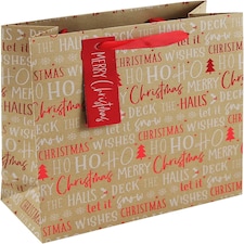 Christmas Deck The Halls Kraft Text Medium Bag