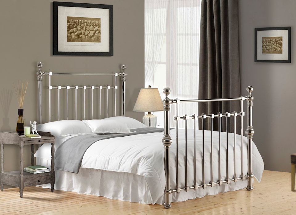 image 1 of 5ft King Size Antique Victorian style, chrome nickel finish traditional metal bed frame bedstead. | Silver | Chrome Nickel | King
