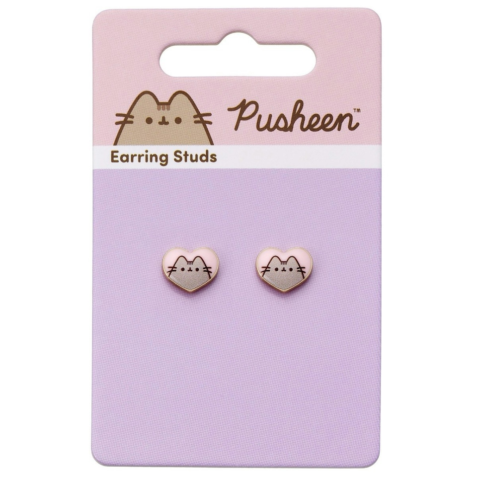 image 1 of Pusheen the Cat Heart Shaped Stud Earrings - Gold
