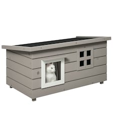 PawHut Outdoor Cat House with Openable Top, Asphalt Roof, Window, Grey