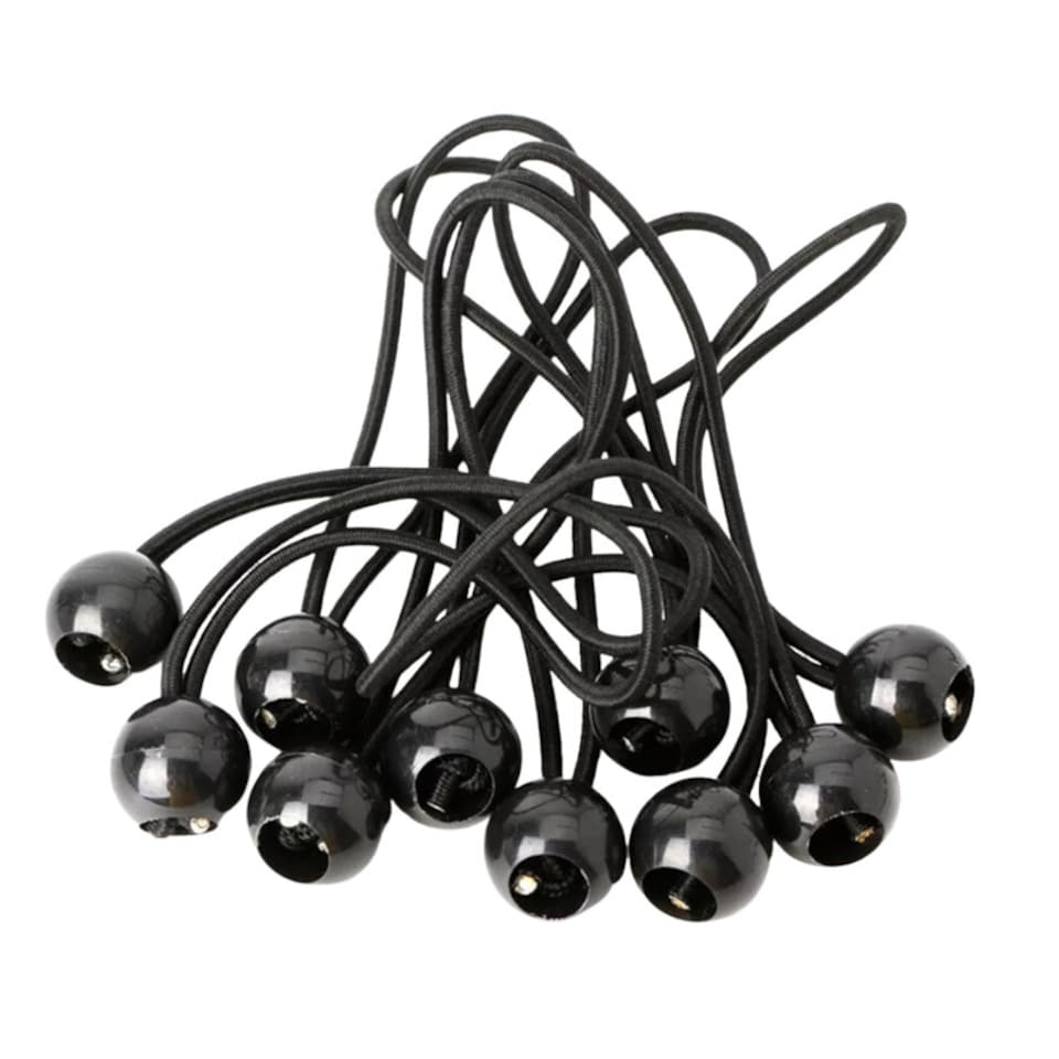 image 1 of Elastic Bungee Ball Ties Black Shock Cord Loops for Tarpaulins Tents Covers 10"