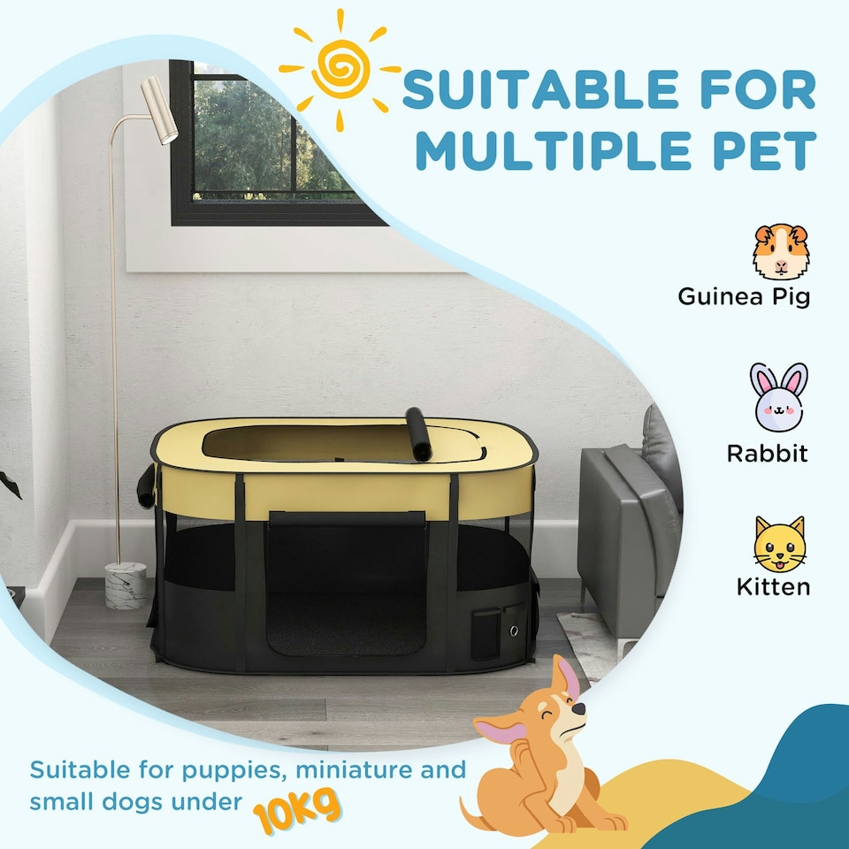 image 1 of PawHut Portable Dog Pen for Puppies, Rabbits, Kittens, Guinea Pigs - Yellow