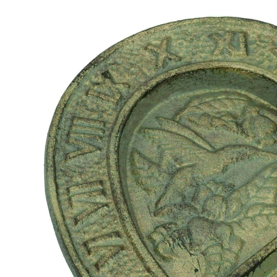 image 1 of Bird Heart Sundial Ornament Cast Iron Garden Yard Feature Statue Clock Metal Green