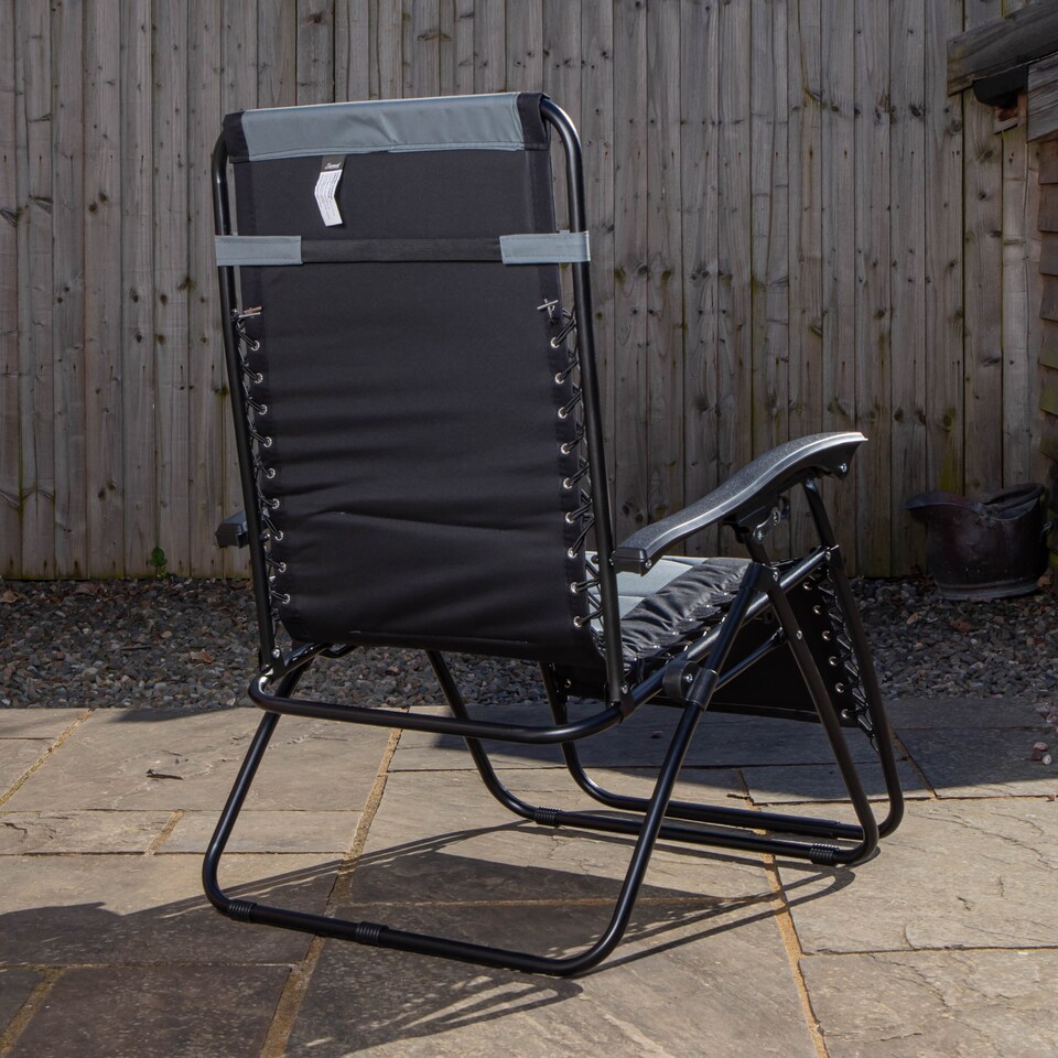 image 1 of Set of 2 Luxury Padded Multi Position Zero Gravity Garden Relaxer Chair Lounger in Grey & Black