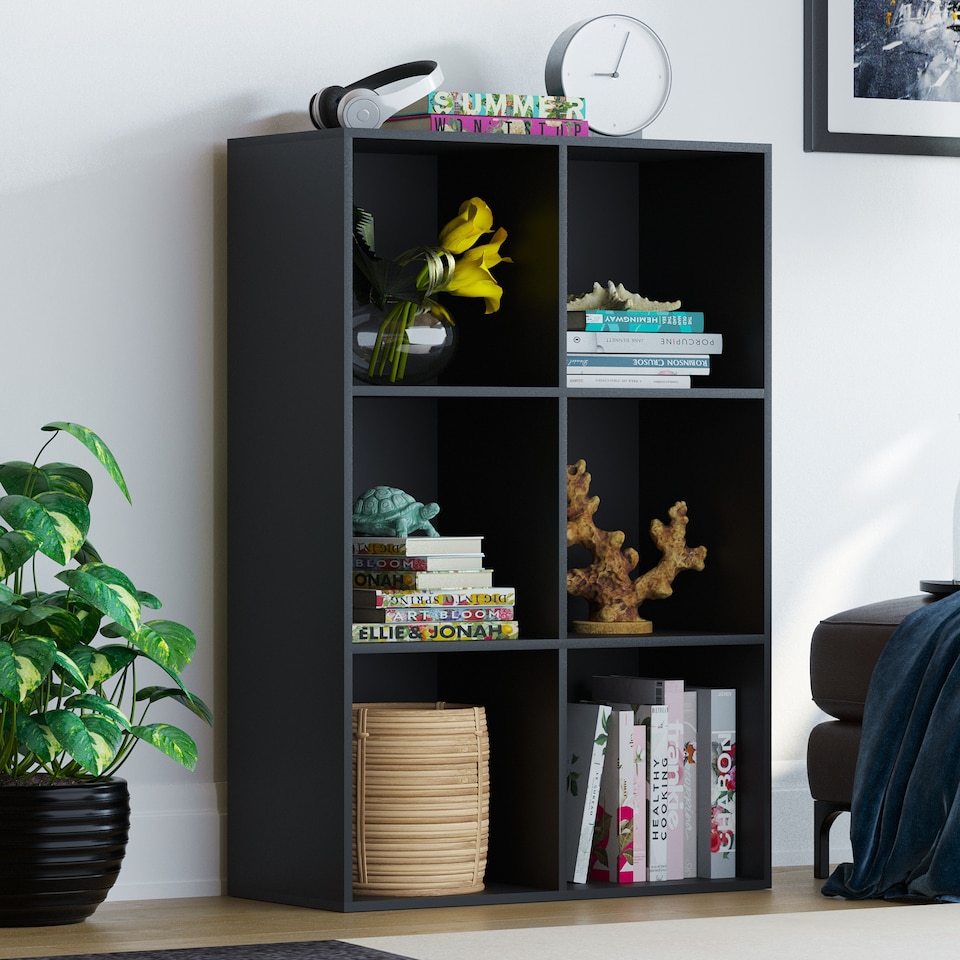 image 1 of Vida Designs Durham 2x3 Cube Storage Bookcase Display Unit, Black