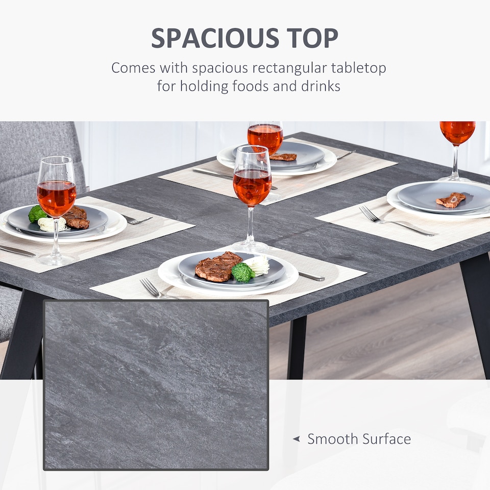 image 1 of HOMCOM Modern Rectangular Dining Table with Metal Legs Indoor, Dark Grey