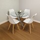 image 2 of Round Glass Dining Table with Chrome Metal Legs and 4 White Plastic Chairs, Modern Dining Set