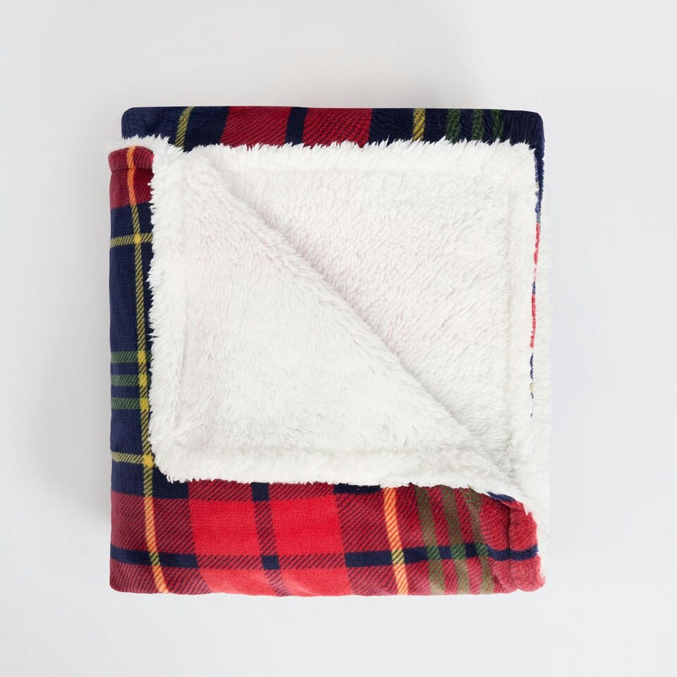 image 1 of OHS Oxford Flannel Fleece Check Printed Throw Blanket, 130x160cm - Red