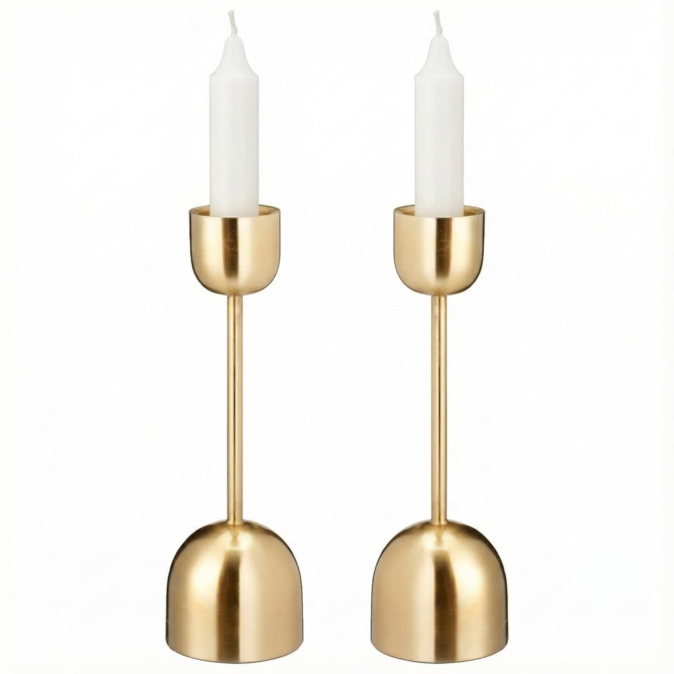 image 1 of Metal Taper Candlestick Bell Candle Holder Stand Wedding Centrepiece Display | Gold | 2x Gold 25cm