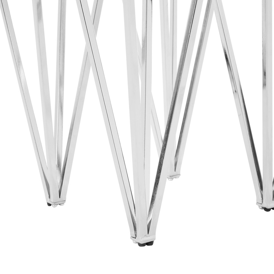 image 1 of Chrome End Table with Triangular Base,Clear Tempered Glass Top Settee Side Table,Metal Design Side Table
