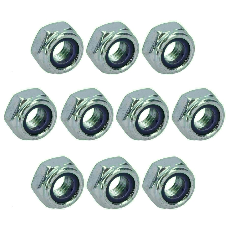 image 1 of M10 x 1.5mm Nyloc Nut Fastener Hexagonal Metric Nuts Grade 8 Zinc Plated 10pk