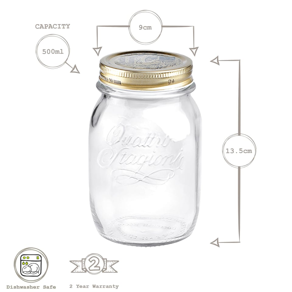 image 1 of Bormioli Rocco Quattro Stagioni Glass Preserving Jars - 500ml - Clear - Pack of 4
