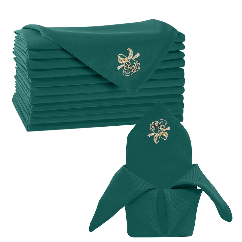 image 1 of 1pc Christmas Table Napkin Set with Festive Jingle Bell Embroidery - 20 Inch