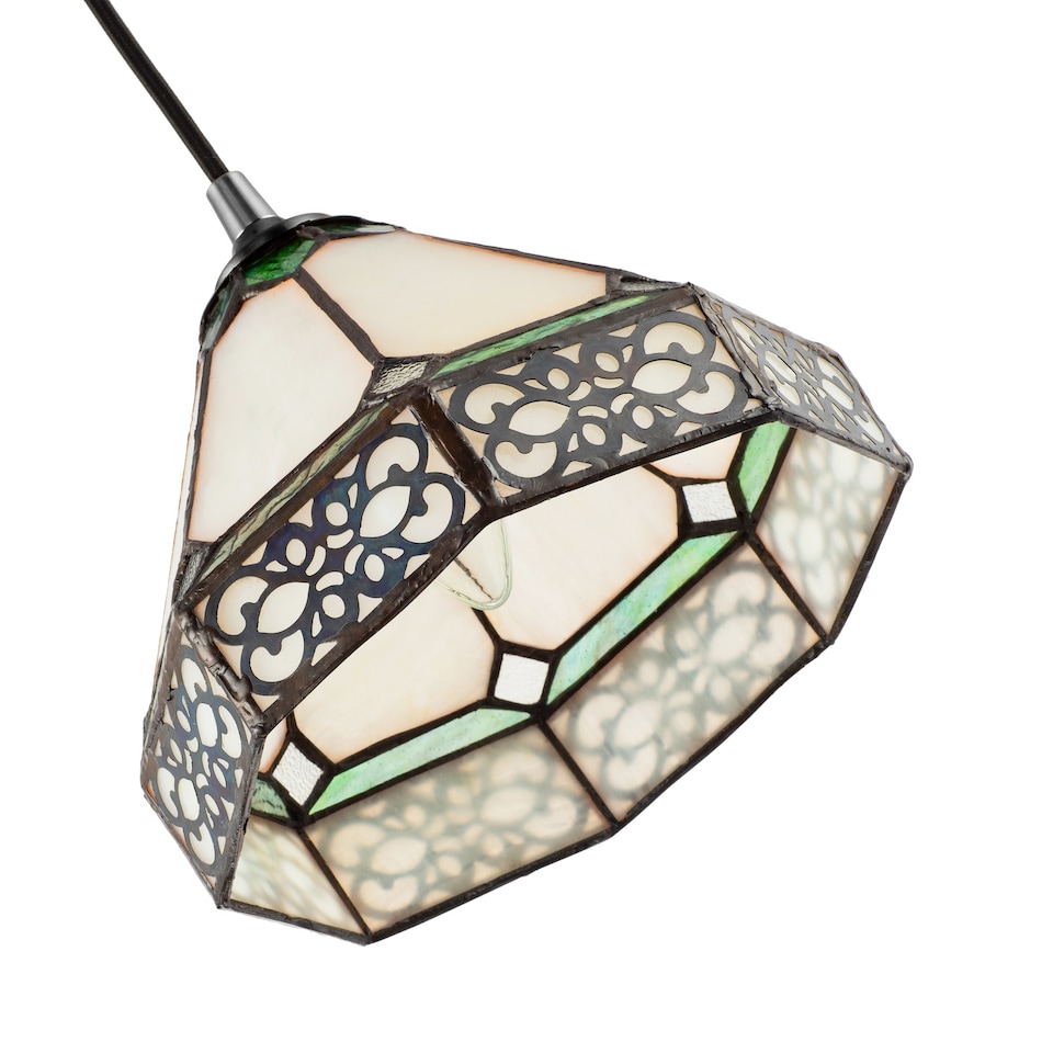 image 1 of Classic 1920s Shabby Chic Pendant Light Shade with Metal Scrollwork Decoration | Green