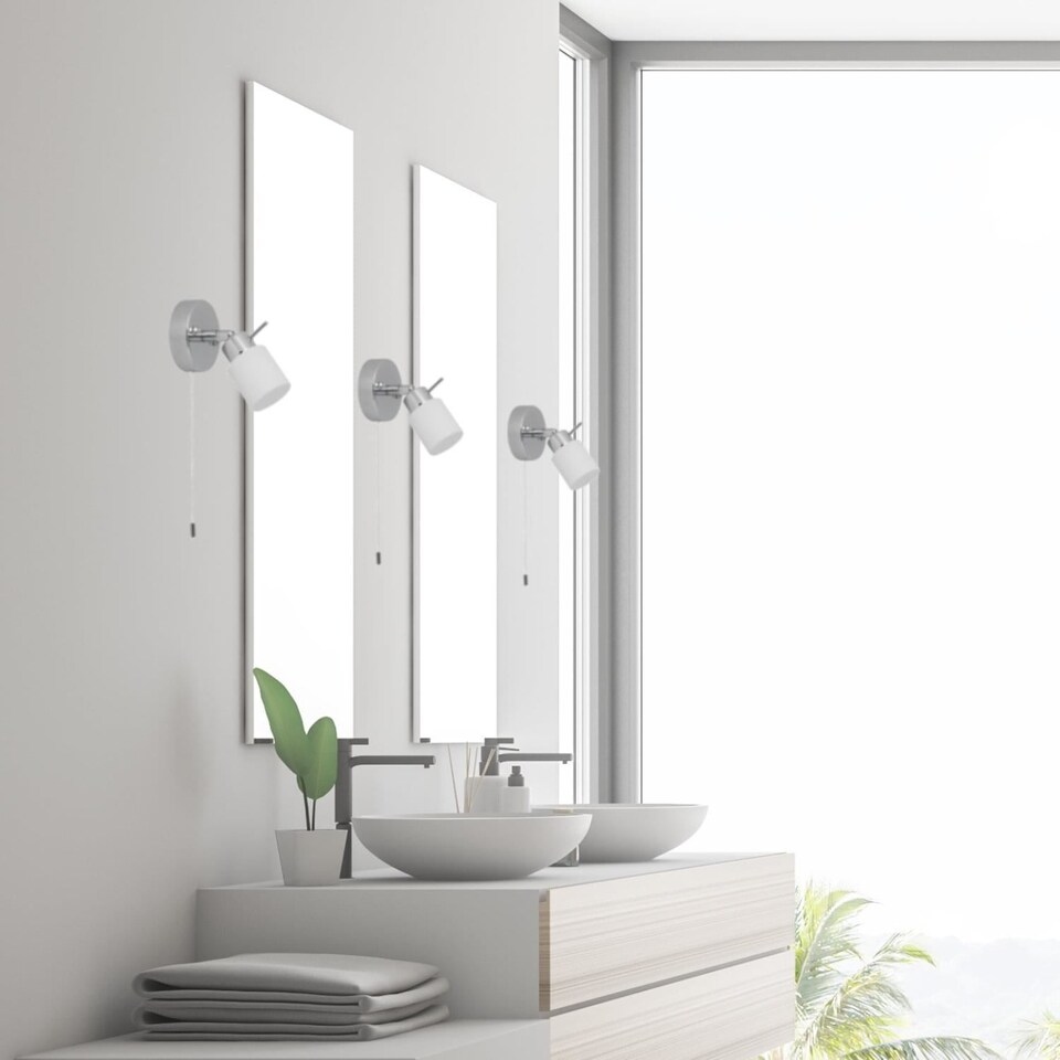 image 1 of Set of 2 Iona - Chrome Opal Glass IP44 Pull Cord Bathroom Wall Spotlights | Chrome | 2