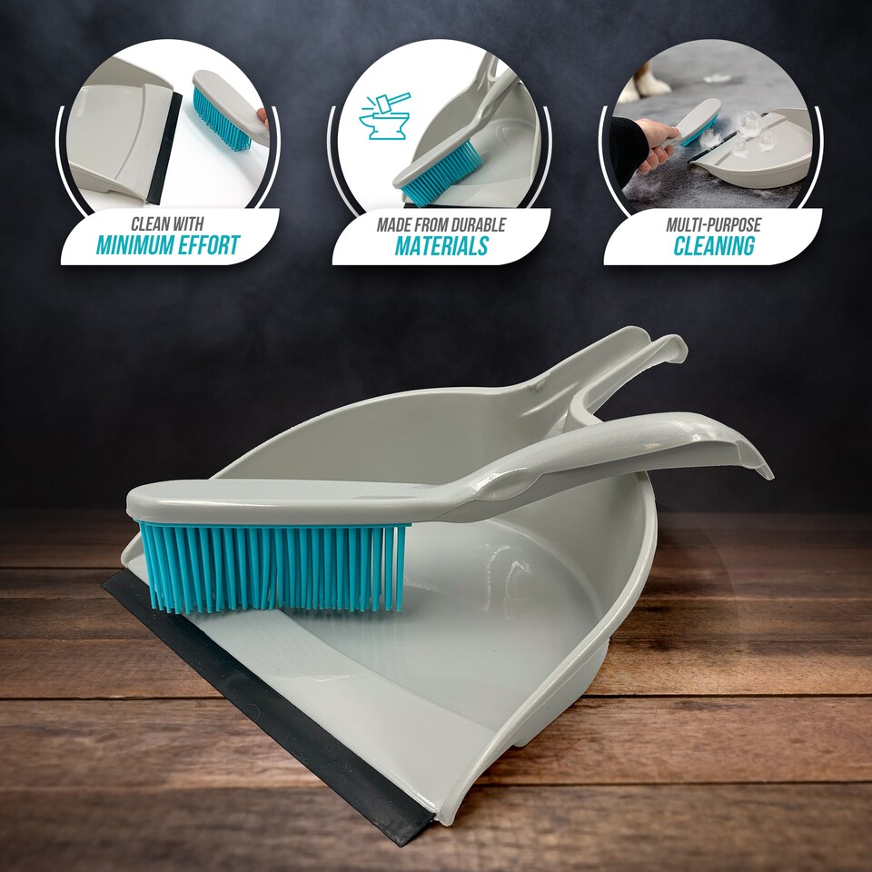 image 1 of Pet Hair Remover Dustpan and Brush Set with Soft Rubber Bristles and Wide Dustpan
