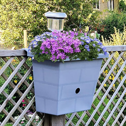 YouGarden 3-in-1 Fence Planters, Birdbox and Solar Light, 2 x Go IllumiNest Light Grey, 6 Litre Planters