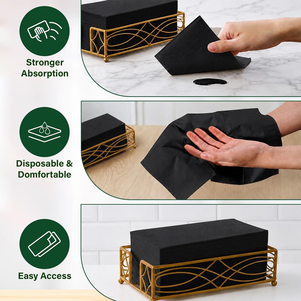 image 1 of ECONX Black Paper Napkins 40cm 2 Ply Strong Paper Napkins Tissue Serviettes Cocktail Napkins Pack of 125