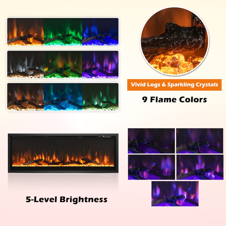 image 1 of COSTWAY 50 Inch Electric Fireplace Linear Fireplace Black