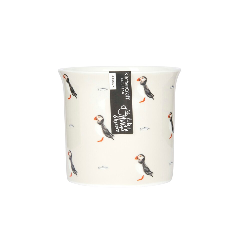 image 1 of KitchenCraft Fluted Fine Bone China Puffin Mug | White