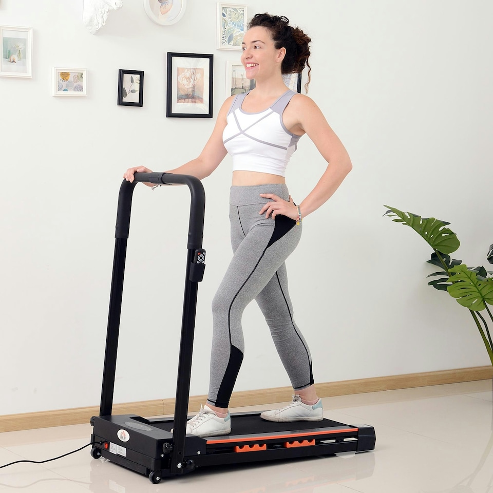 image 1 of HOMCOM 1-6 km/h Folding Motorised Treadmill Walking w/ Remote Control Black