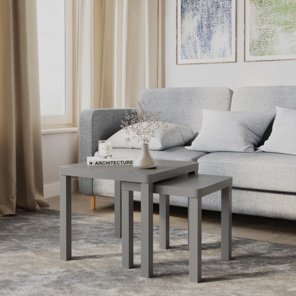 image 1 of URBNLIVING Square Wooden Nesting Stacking Tables Set Of 2 | Multi | Grey | 2