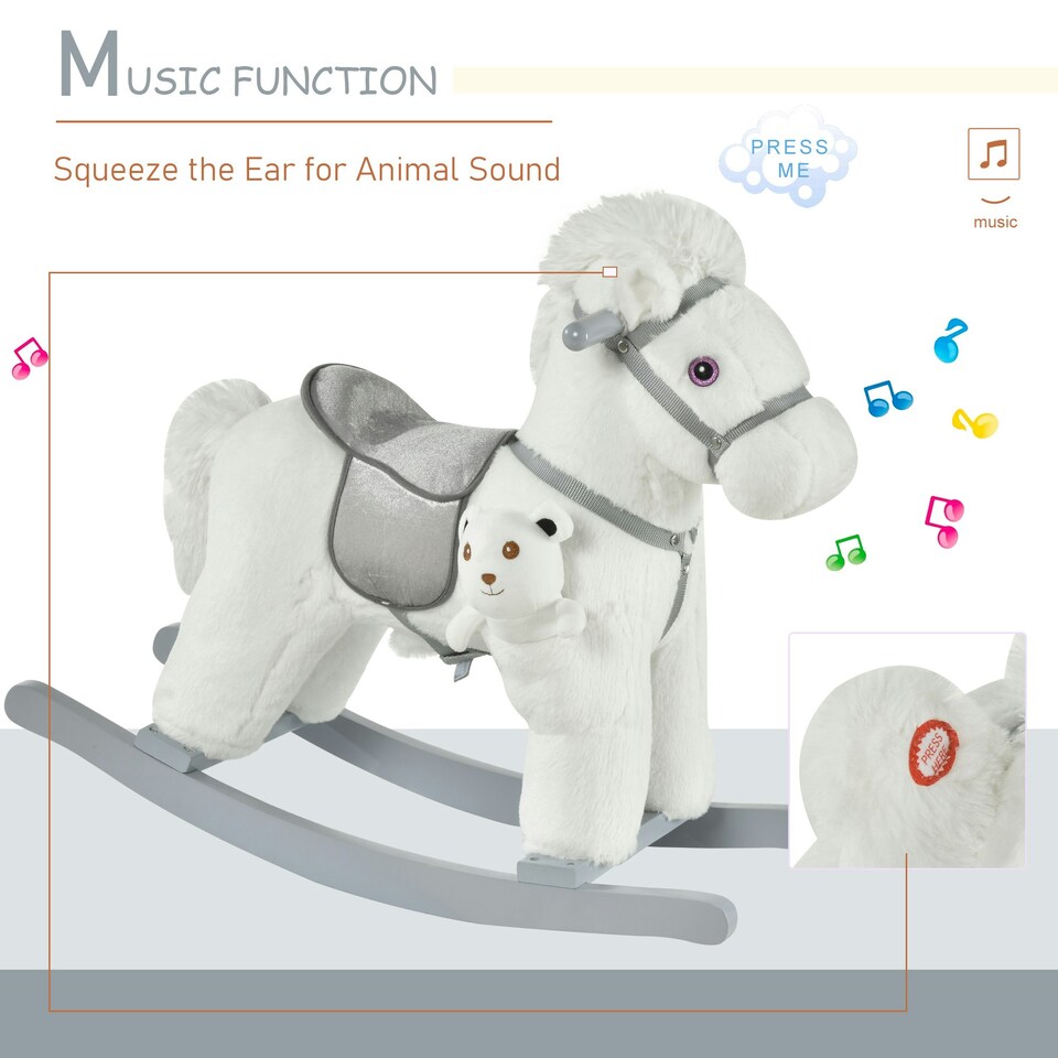 image 1 of HOMCOM Kids Plush Ride-On Rocking Horse with Plush Toy Sound Handle Grip