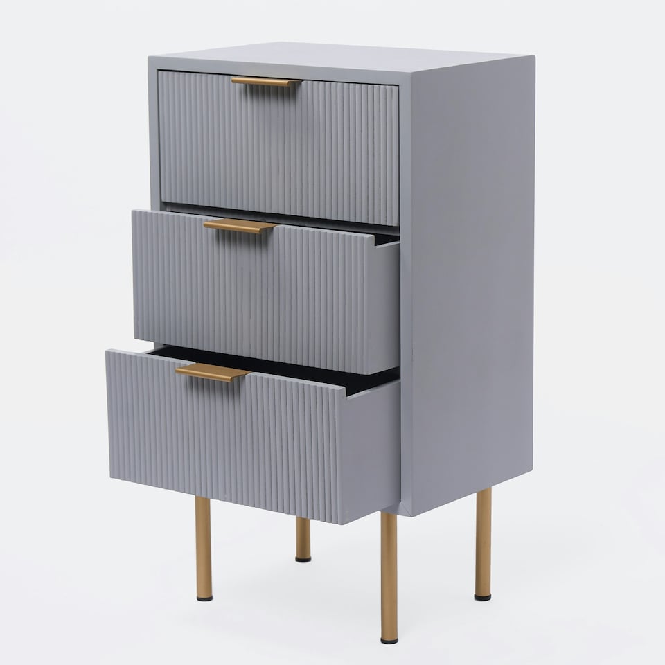 image 1 of OHS 3 Drawer Modern Ribbed Office Side Bedroom Nightstand Bedside Table Grey