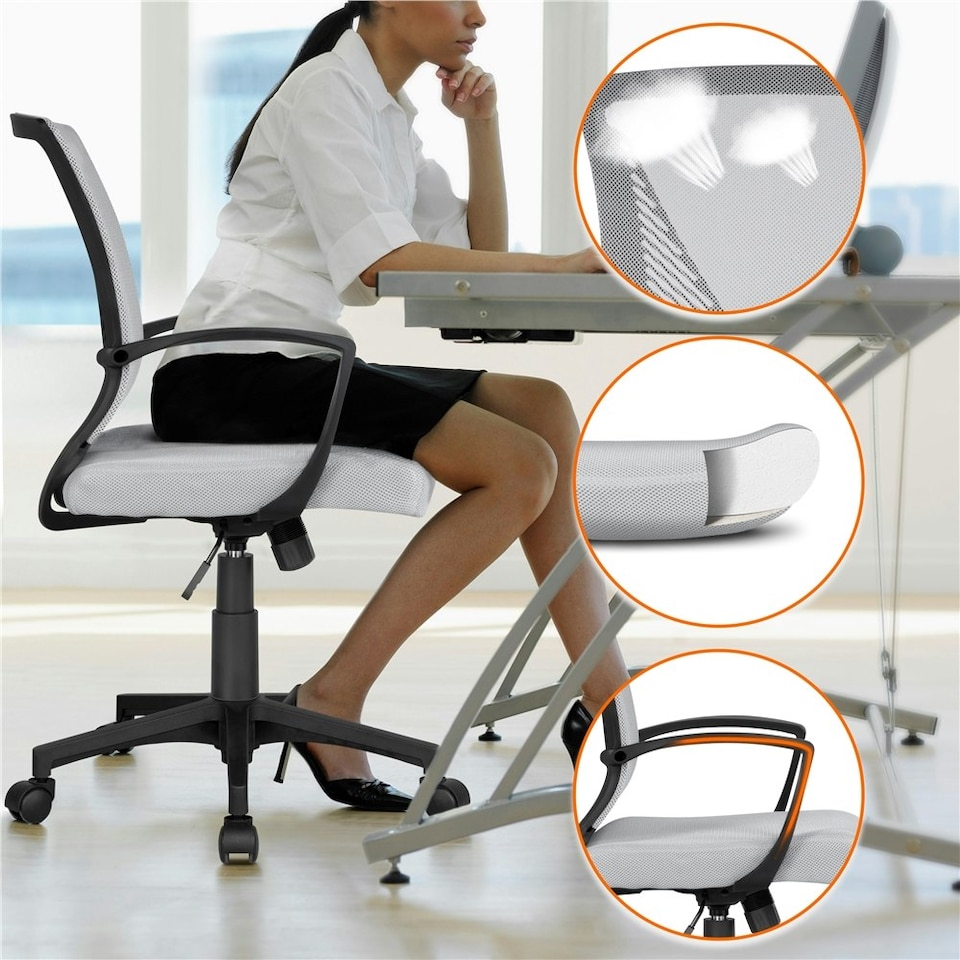image 1 of Yaheetech Ergonomic Mesh Office Chair Mid-Back 360° Rolling Casters | Grey