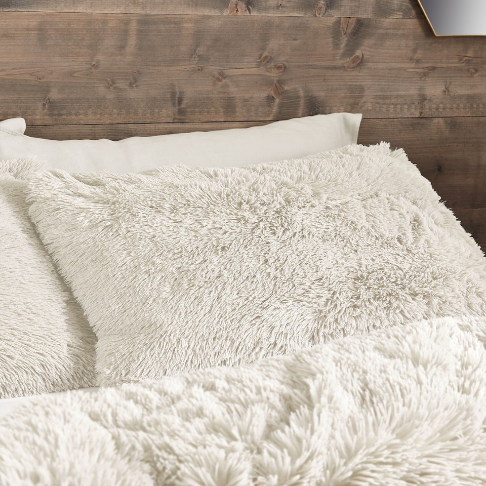 image 1 of Cuddly Deep Pile Faux Fur Duvet Cover Set | Cream