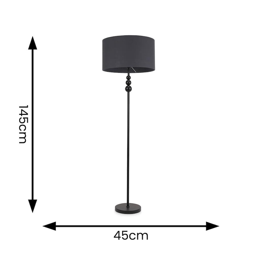 image 1 of ValueLights Marissa Charcoal Grey Shade with Black Stacked Ball Floor Lamp and Bulb
