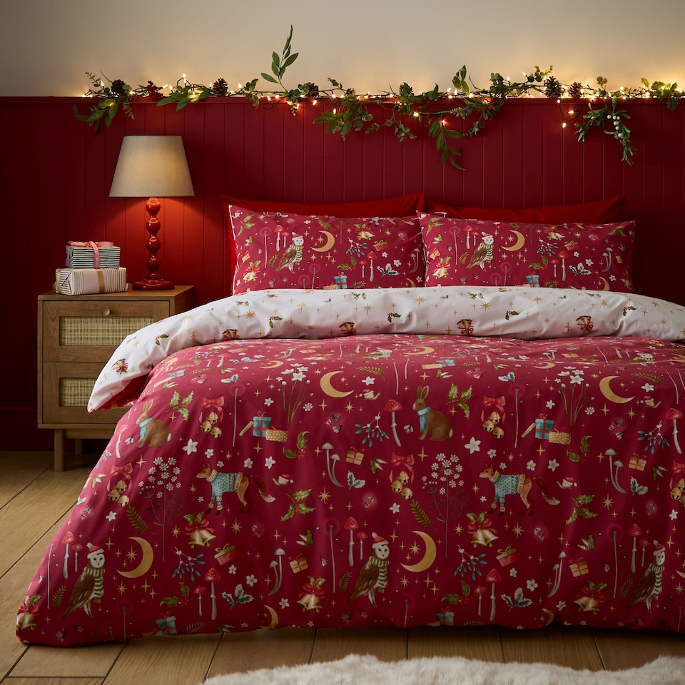 image 1 of Catherine Lansfield Christmas Enchanted Twilight Reversible Duvet Cover Set