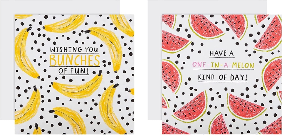 image 1 of Pack of 10 in 2 Bold Fruit Themed Designs Kids Birthday Cards